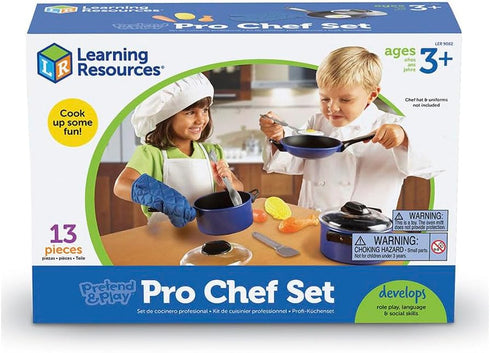 Set, 13 3+ Learning Resources Pretend & Play Pro Chef Kitchen Toys for Kids, Pretend Kitchen, Pots and Pans for Kids