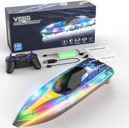 2.4 2 Akargol RC Boat with LED - Remote Control Boat for Pools and Lakes GHZ RC Boats with Rechargeable Battery Whole