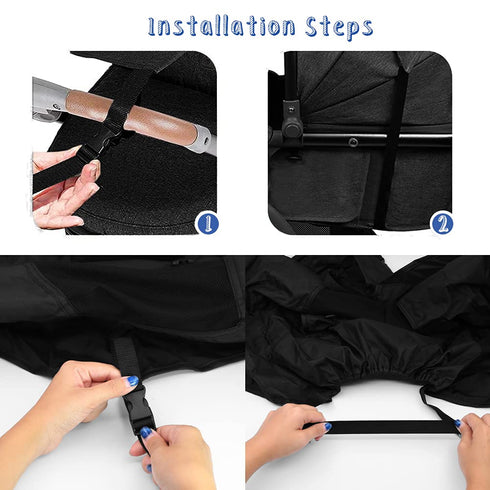 Pram Sunshade Cover, Universal Waterproof Stroller Sunshade with Viewing Window for Baby (Black)