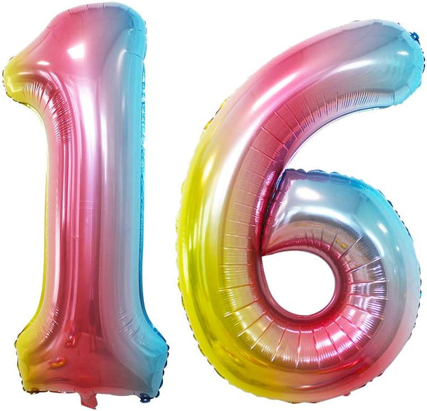 GOER Number 16 Balloons, 42 Inch Jumbo Foil Helium for 16th Birthday Sweet 16 Party Decorations