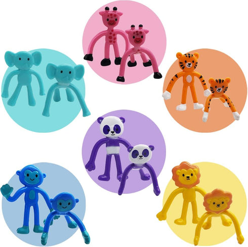 Set 48, ArtCreativity Animal Bendable Figures, of Stress Relief Bendy Toys for Kids in Panda, Tiger, Giraffe, Monkey