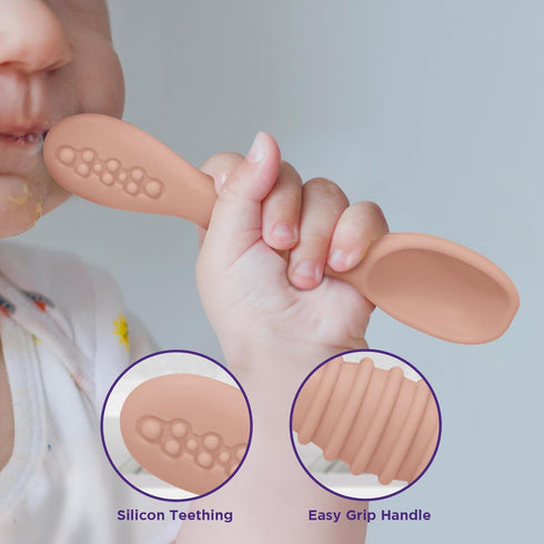 Silicone Baby Spoon Set - Baby Led Weaning Feeding Utensils, Gum Friendly, BPA & Phthalate Free