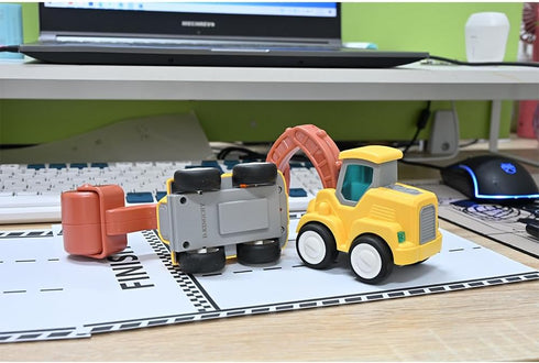 Bulldozer 3 4 5 6 7 D-KINGCHY Construction Vehicle Toys for Toddlers, Press and Go Excavator Drill Truck and Road