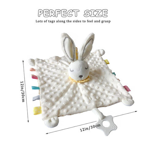 Lovey Bunny Security Blanket for Baby Girls and Boys, Soft Plush Stuffed Animal Blanket with Crinkle Ear