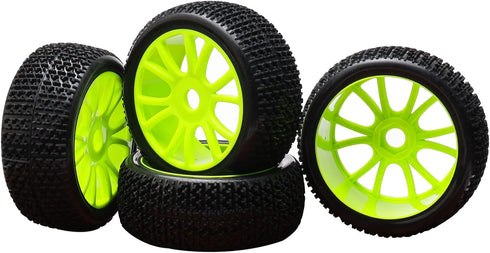 4PCS 17mm Hub Wheel Rim & T Grain Tires for HSP 1:8 Off-Road RC Car Buggy Tyre Yellow