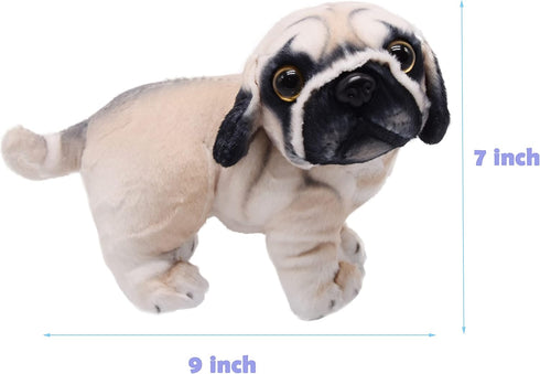 Lifelike 9 Inch Pug Dog Stuffed Animal, Animated Plush Puppy Toy, Super Realistic Gift for Kids