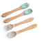Ginbear Silicone Baby Spoon and Fork Set for Self-Feeding, Toddler Flatware 6 Months+ (Hazy Green/Almond)