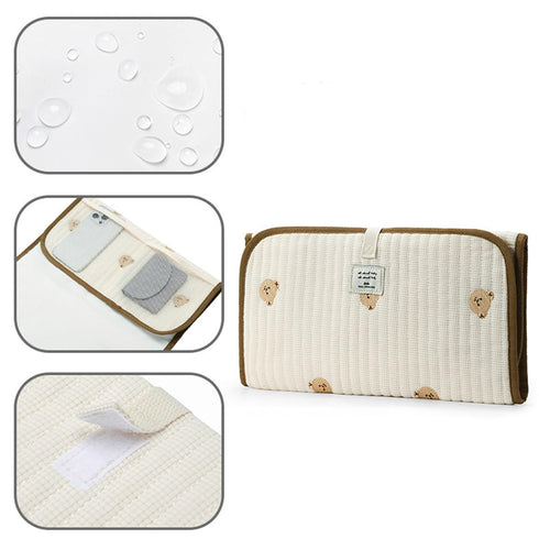GKOXUQ Portable Baby Changing Pad Foldable & Water Proofing Mat Built-in Mesh Pocket for Newborns and Parents During