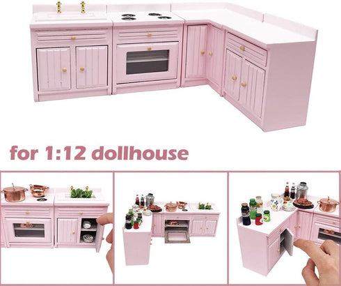SXFSE Accessories,1:12 Set Dollhouse Decoration Dollhouse Miniature Furniture Wooden Kitchen Cabinet Freely Combined