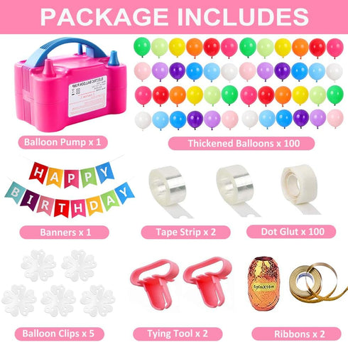 Electric Balloon Pump, 110V-120V Portable Dual Nozzle Blower with Balloons, Tying Tools for Party Decorations