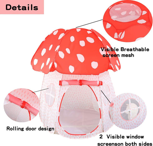 Play Tent for Kids, Pop Up Indoor Outdoor Playhouse with Exquisite Mushroom Design