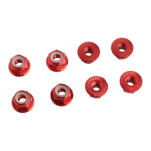 8PCS M4 Lock Nuts Flange, Aluminum Self-Tightening Wheel Hardware for Axial HPI TLR ECX RC Car Vehicles, Red