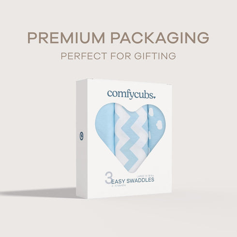 3 Pack 100% 3-6 Comfy Cubs Easy Swaddle Blanket, - Cotton Newborn Wrap, Large for Months Infants, Breathable