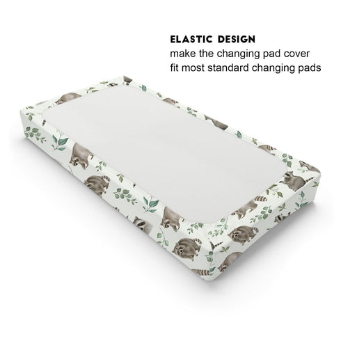 Watercolor Raccoon Changing Pad Cover, Soft Stretchy Snug Fitted Baby Changing Table Mats for Girl Boy, 32" x 16"