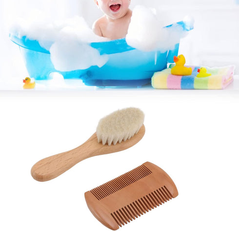 Set Walfront Wooden Baby Hair Brush and Comb Soft Goat Bristle Brush Double Edged Comb for Baby Shower Newborn Hair