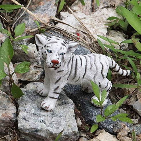 Gemini&Genius Realistic White Tiger Family Set with Cub, Safari Animal Figurines, Educational Playset for Kids