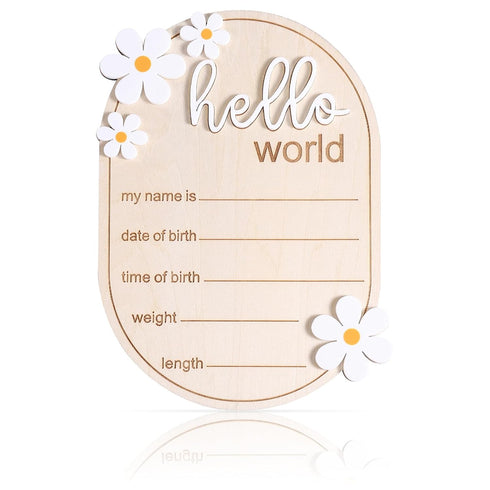 Gosknor Baby Announcement Sign, 5.91x4.13 Inch Wooden Newborn Announcement Sign Hello World Newborn