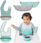 Bazzle Baby Silicone Bibs with Food Catcher - Waterproof 2-Pk, Rolls Up for Easy Travel and Storage