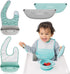 Bazzle Baby Silicone Bibs with Food Catcher - Waterproof 2-Pk, Rolls Up for Easy Travel and Storage