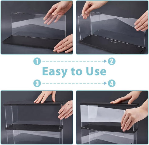 SUPERFINDINGS Clear Minifigures Display Case, Acrylic 2 Tier Showcase with Black Base for Models, 27.3x30x9.8cm