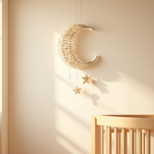 Generic 16.1 13.8 Hanging Moon and Stars Wall Decor, Rattan Wicker Handmade, Nordic Style Celestial Decor for Nursery