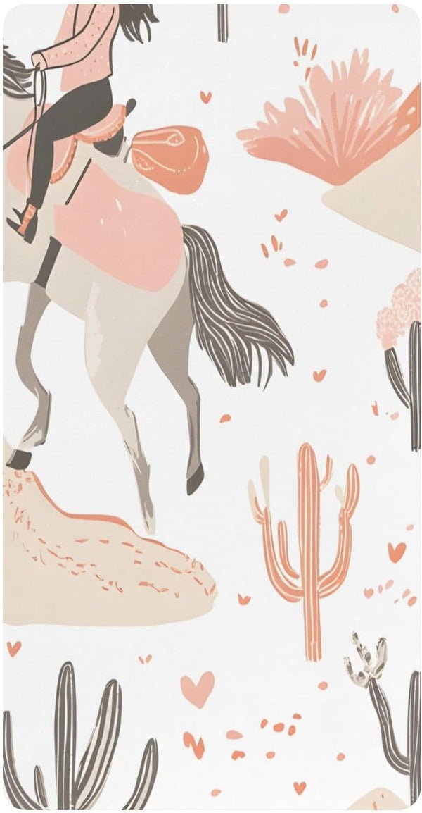 YETTASBIN Cartoon Cowgirl Natural Cotton Fitted Crib Sheet, Extra Soft Play Sheets Breathable