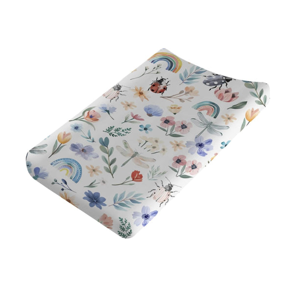 Spring Garden Flowers Rainbow Changing Pad Covers, Watercolor Floral Sheets for Baby Nursery, 32''x16''