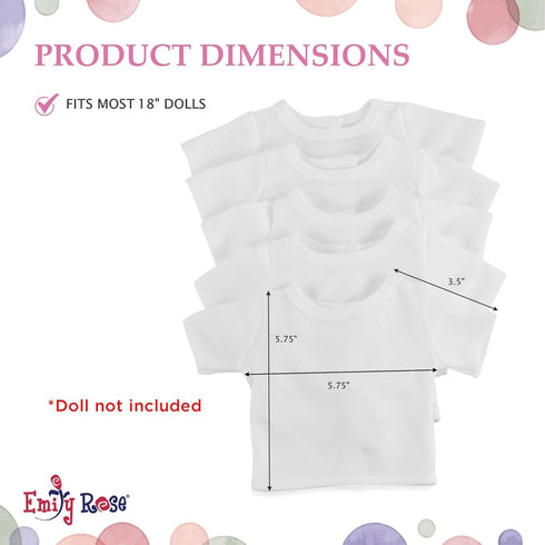 5-Pack 18 Inch 80/20 Emily Rose White Doll T-Shirts - Cotton/Poly | Doll Clothes Wardrobe Basics Fits American Girl