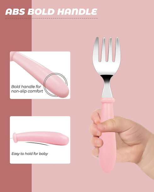 DF DUALFERV 10 pcs Toddler Utensils, Stainless Steel Silverware Set with Round Handle, BPA Free