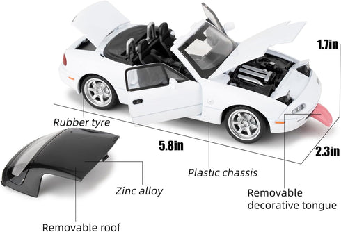 1/32 Mazda Miata MX-5 Alloy Model Car, Toy Car with Pullback, Removable Top, Blinking Lights