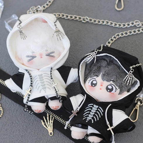 niannyyhouse 10cm Plush Doll Clothes, Black and White Color Blocked Hoodie Pants Doll Accessories