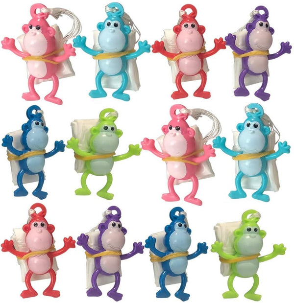 ArtCreativity 12 Set Mini Monkey Parachute Toys 1.75” for Kids, Assorted Colors Vinyl Toys, Fun Zoo Animal Party Favors