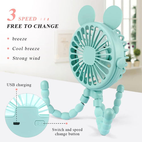 Keweis Stroller Fan Mini Handheld Octopus Fan Baby Fan with Flexible Tripod Wrapped on Stroller, Car Seat, Student Bed