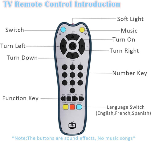 Baby Realistic TV Remote Control Toy with Light and Sound, Adjustable Volume, Educational Musical Toy for 3+ Months