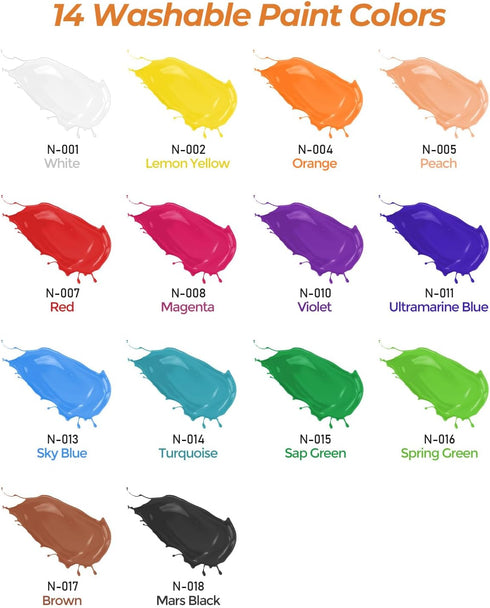 14 8.45oz/250ml, Nicpro Colors Large Washable Paint for Kids Non Toxic Children Tempera Finger Paints with Paint