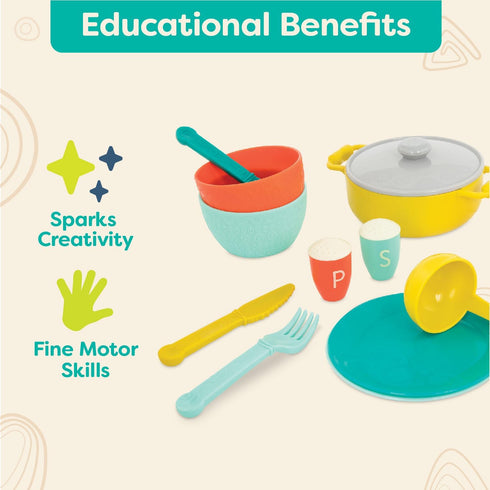 B. toys – Play Kitchen Accessories, 33-Piece Cookware, Dishes, Utensils Set for Kids, Pretend Play Toys