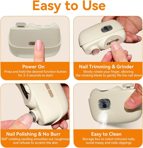 VOYISA Trimmer 2-in-1 2-Speed Electric Nail Clipper for Baby, Seniors, Kids, Automatic Finger Nail Cutter Machine