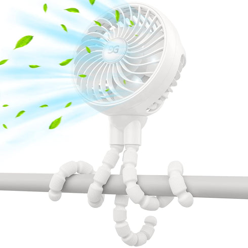 GUSGU Clip-On Stroller Fan for Baby, Mini Portable Fan with Flexible Tripod & Rechargeable Battery, Handheld Travel Fan