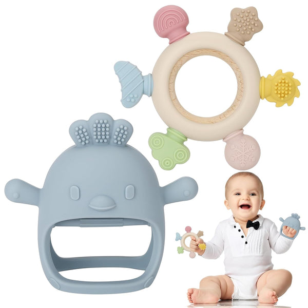 Socub 2 Pack Baby Teething Toys for Babies 0-6 Months, Silicone Teething