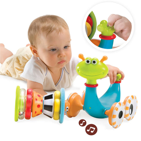 Yookidoo Musical Crawl 'N' Go Snail Toy with Stacker - Promotes Baby's Crawling and Walking. Rolls and Spins Its Shell