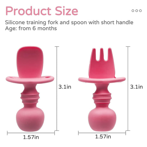 Silikong Silicone Utensils, Baby Fork and Spoon Set for Training, Ages 6 Months (Pink)
