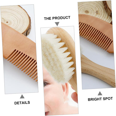 Set Baby Bath Brush Newborn Bathing Brush Wood Comb Kit for Boys and Girls