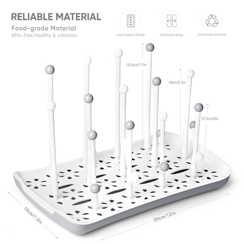 Baby Bottle Drying Rack with Tray, Termichy High Capacity Bottle Dryer Holder for Bottles, Teats, Cups, Pump Parts and Accessories, Gray