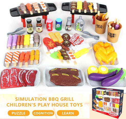 80 PCS BBQ Grill Playset Toy Barbecue Kitchen Cooking Set, Interactive Play Food Accessories for Toddlers 1-3, Ages 4-8