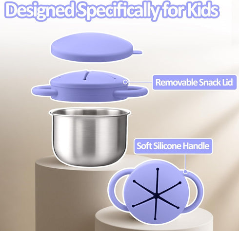 2 Pack 9 OZ BUSOHA Stainless Steel Toddler Snack Cups - Spill-Proof Baby Snack Containers with Lid Travel Snack