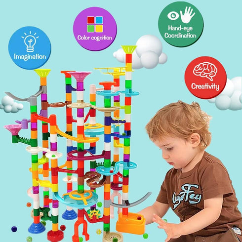 Marble Run Marble Maze Race Track with Glowing Marbles for Kids Ages 3-10, Fun Building Toys