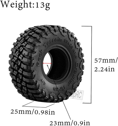 4PCS RC Crawler Rubber Tires, 1.0in Black Wheels for 1/18 1/24 TRX4M, SCX24, FCX24