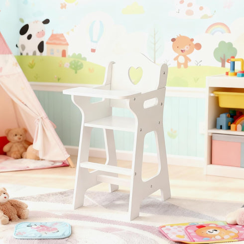 PHOKID 18 Inch 3+, 18" Doll High Chair for Pretend Play - Wooden Doll Furniture with Safety Belt, Footrest & Flower