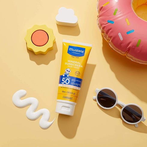 Mustela Baby Mineral Sunscreen Lotion SPF 50, Face & Body for Sensitive Skin, Water Resistant & Fragrance Free