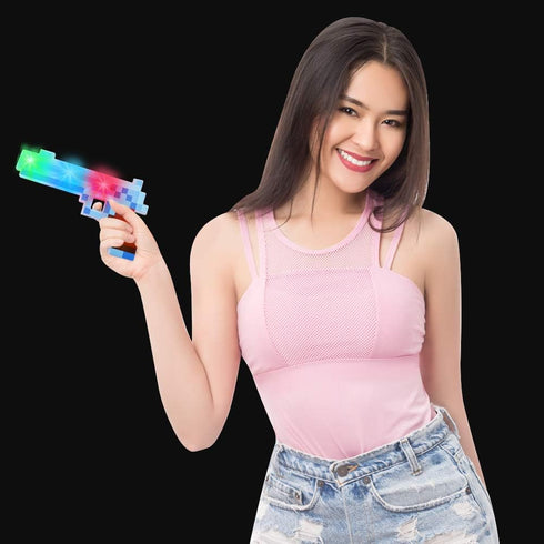 ArtCreativity 10 Inch Light Up Pixel Pistol Toy with Flashing LEDs - Video Game Party Supplies for Kids